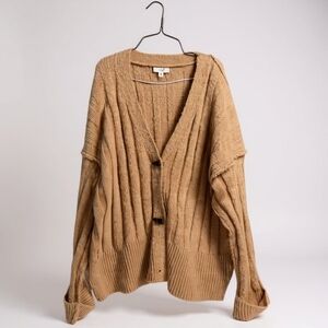 Easel Tan Wool Blend Cardigan Sweater Medium